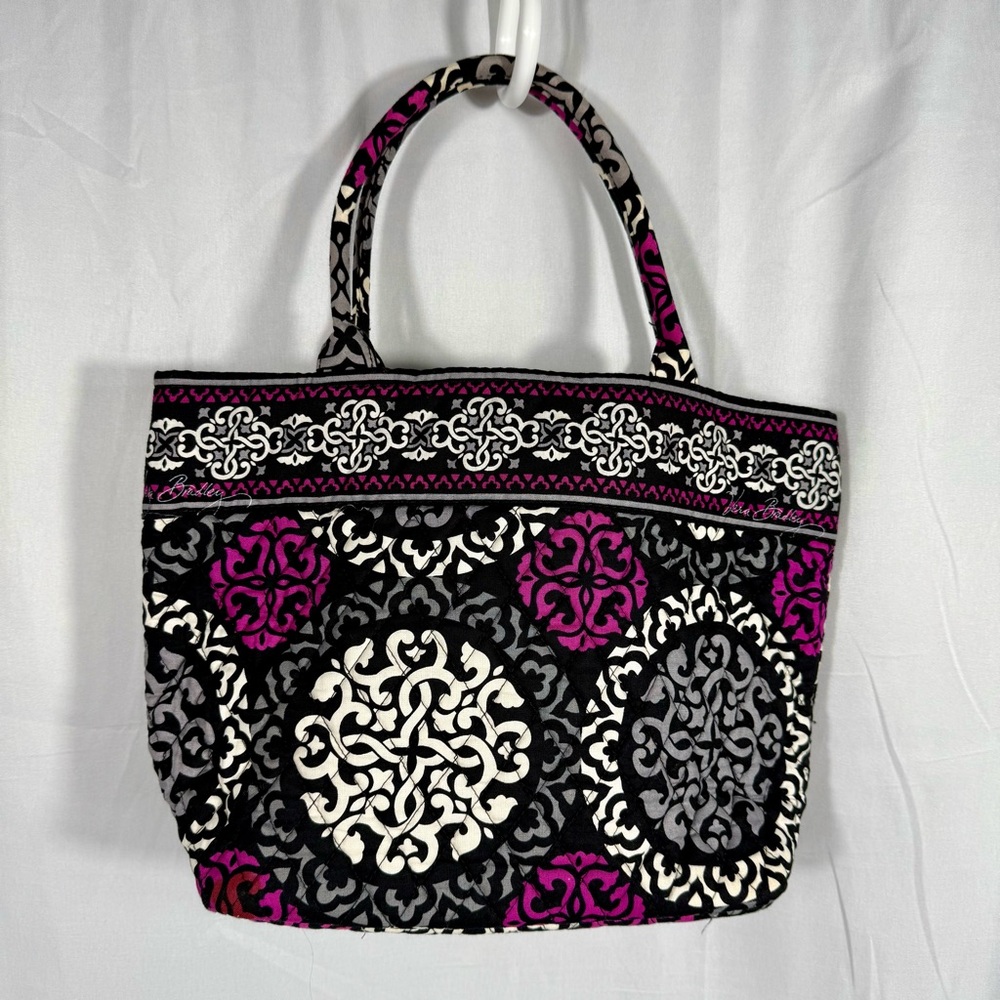 Vera Bradley Elegant Black and Pink Patterned Tote Bag